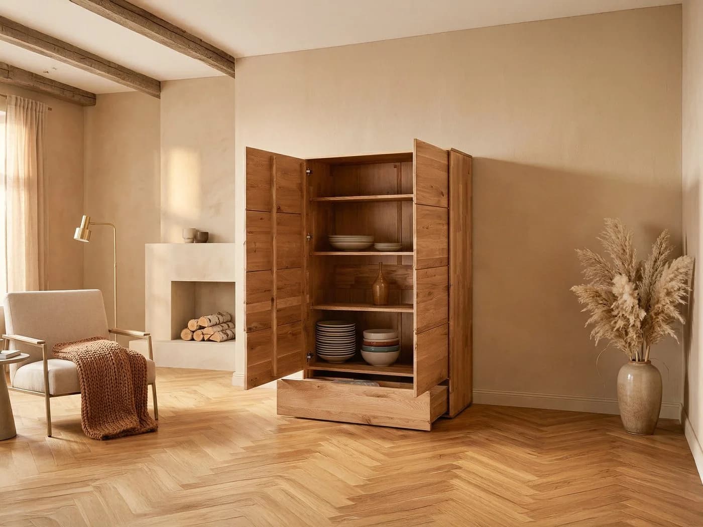 Massivart Highboard SKOV Wildeiche geölt mit Tip-On Funktion - Bild 4
