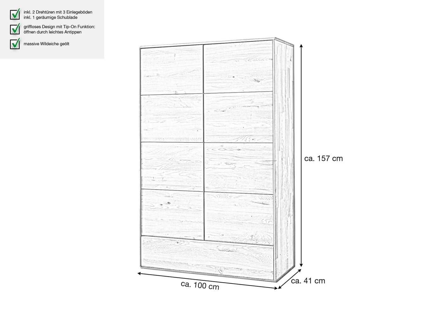 Massivart Highboard SKOV Wildeiche geölt mit Tip-On Funktion - Bild 5