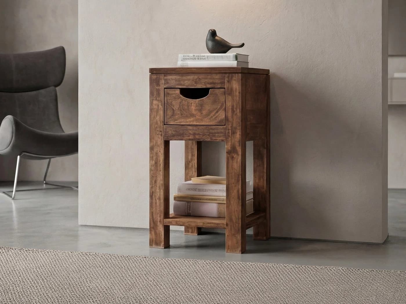 Massivart® Beistelltisch Mangoholz gebeizt MANGALA mit Schublade - Bild 2