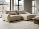 Massivart Ecksofa Cord Creme mit Ottomane und Kissen-Set Bild 2