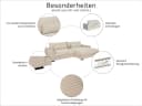 Massivart Ecksofa Cord Creme mit Ottomane und Kissen-Set Bild 4