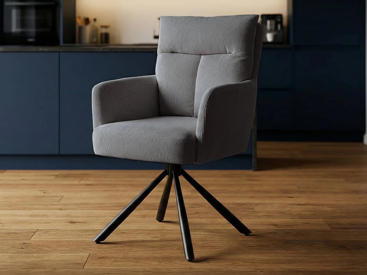 Massivart® Esszimmerstuhl SOFIA drehbar mit Armlehne Cord grau - Bild 2