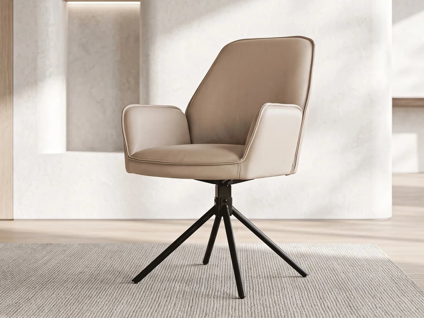 Massivart® Polsterstuhl COVELO Echtleder drehbar beige Metallgestell - Bild 2