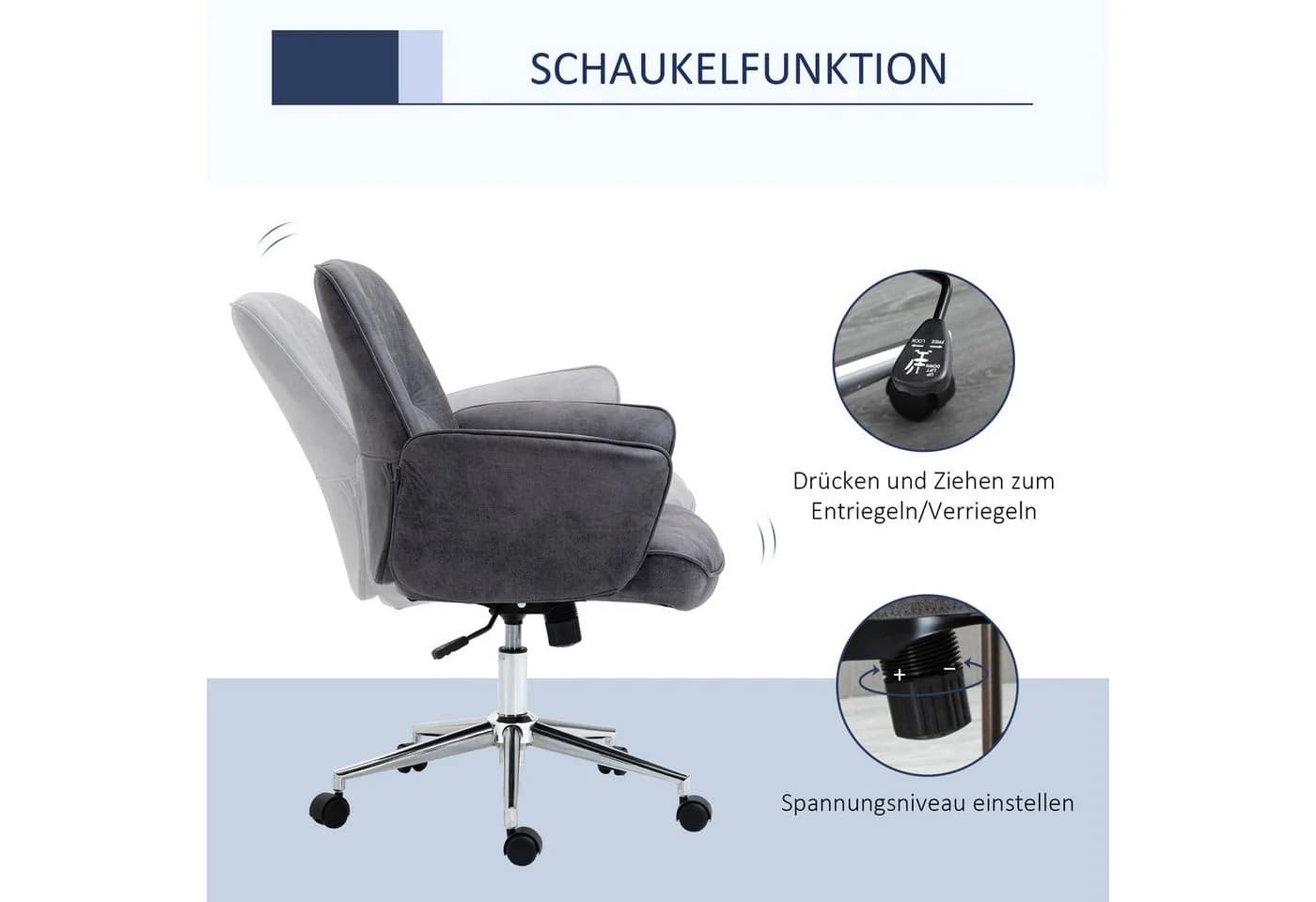 Vinsetto Bürostuhl höhenverstellbar mit Wippenfunktion Dunkelgrau - Bild 5