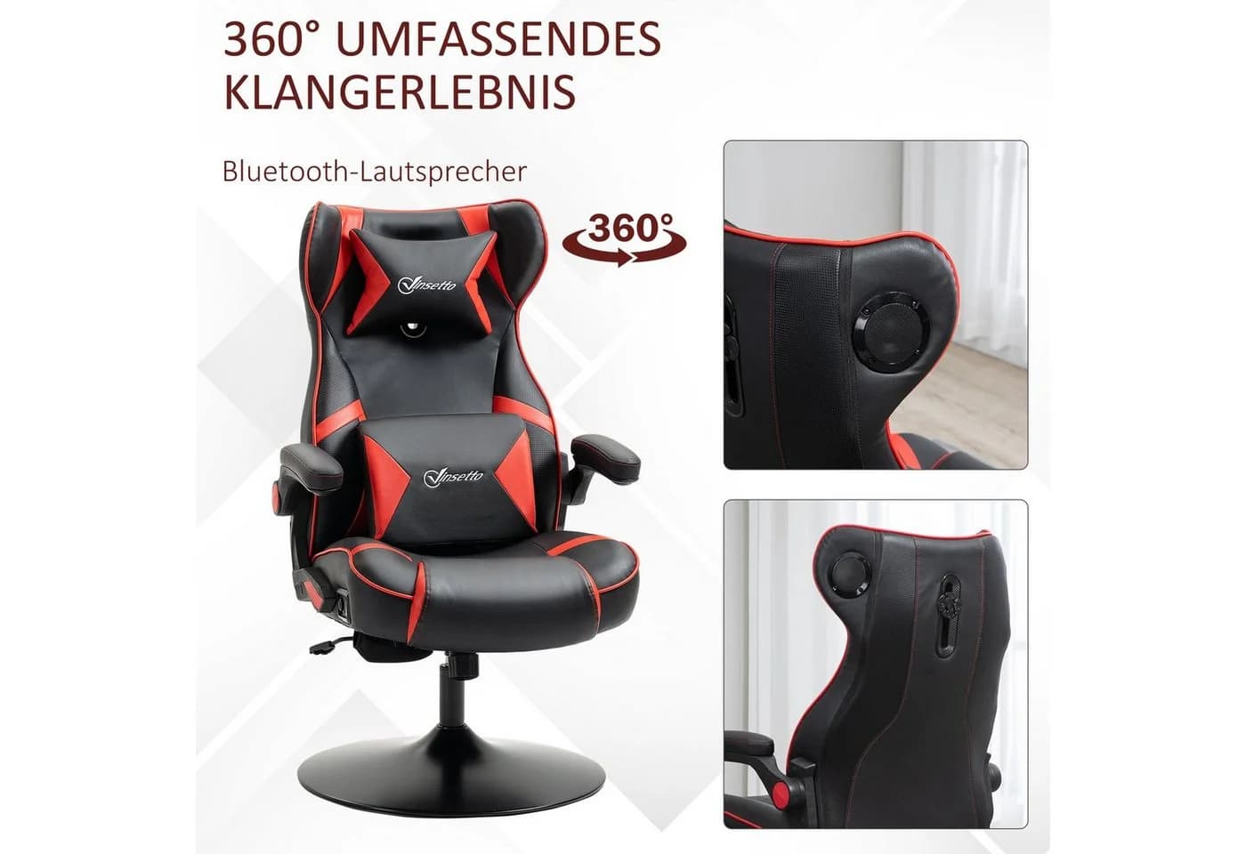 Vinsetto Gaming Stuhl höhenverstellbar mit Bluetooth Lautsprechern Rot Schwarz - Bild 4