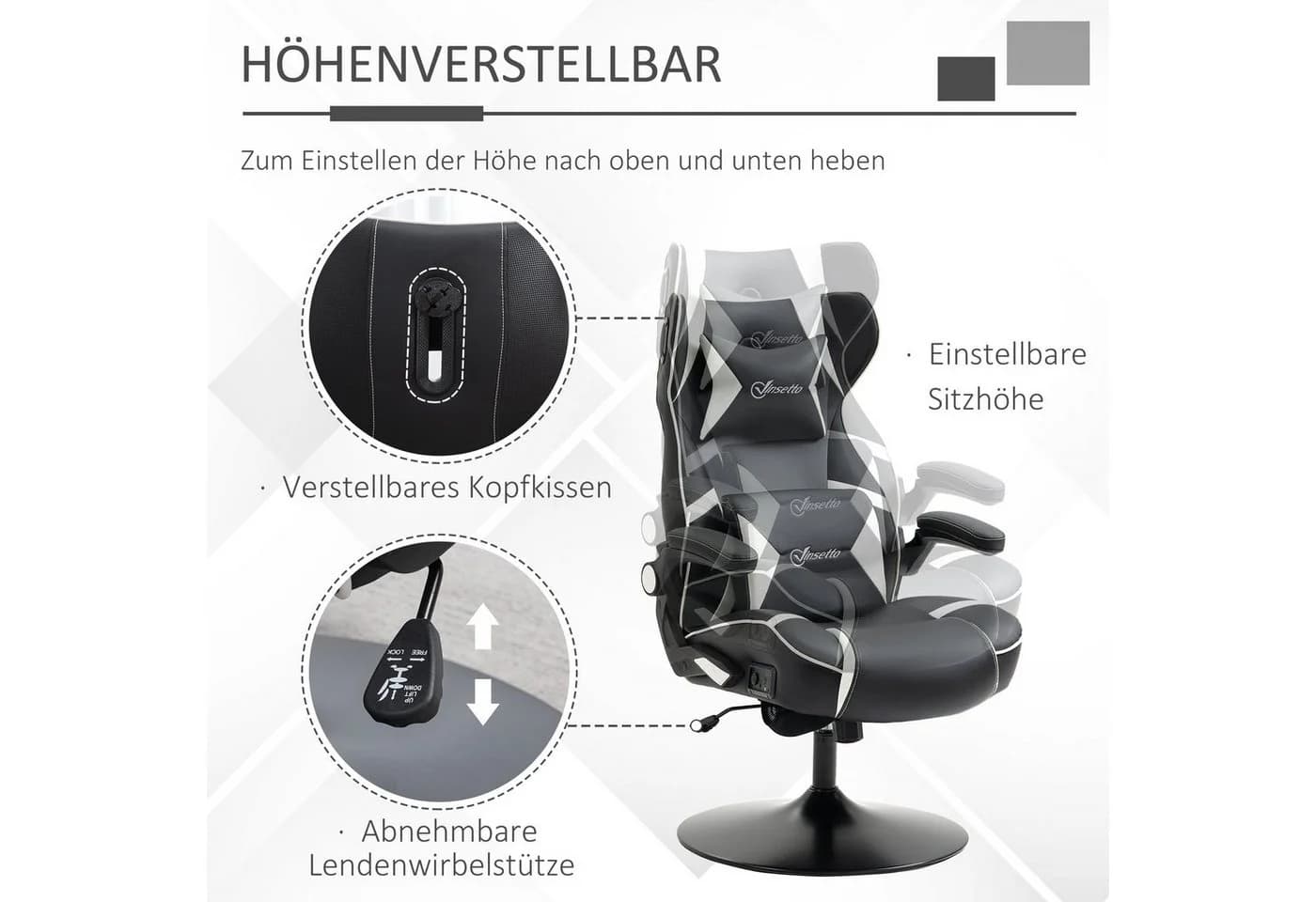 Vinsetto Gaming Stuhl mit Bluetooth Lautsprechern und Wippfunktion - Bild 5