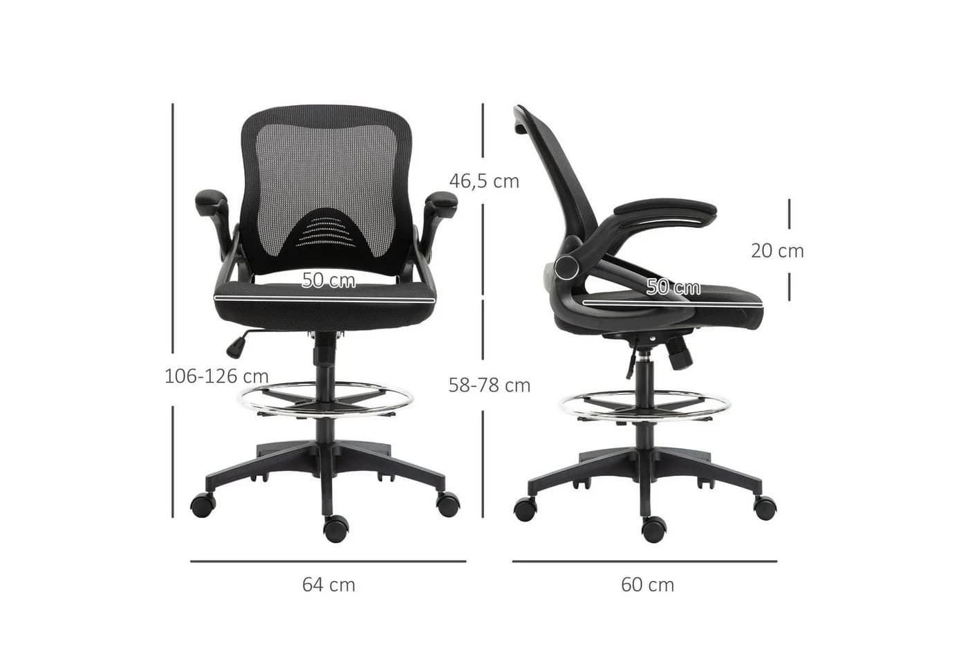 Vinsetto Ergonomischer Mesh Schreibtischstuhl Schwarz Höhenverstellbar - Bild 3