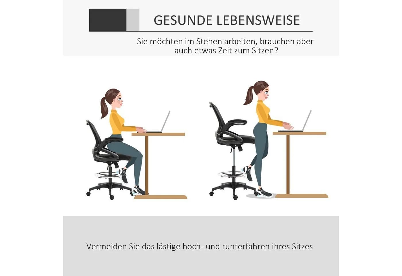 Vinsetto Ergonomischer Mesh Schreibtischstuhl Schwarz Höhenverstellbar - Bild 5