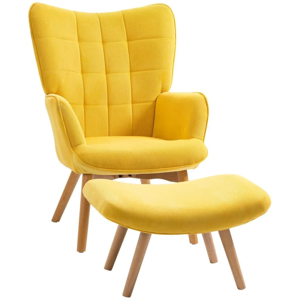 HOMCOM Relaxsessel Loungesessel mit Ottomane Gelb Cord-Optik
