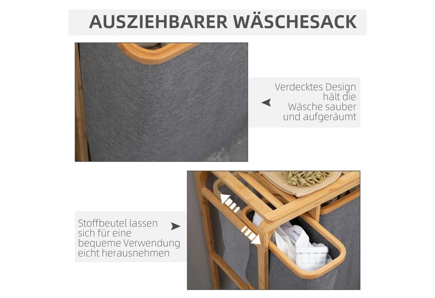 HOMCOM Wäschekorb mit Plattform und 3 abnehmbaren Wäschesäcken - Bild 5