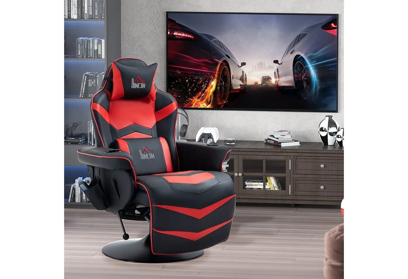 HOMCOM Massagesessel mit Fußstütze Liegefunktion Gaming Chair Schwarz/Rot - Bild 2
