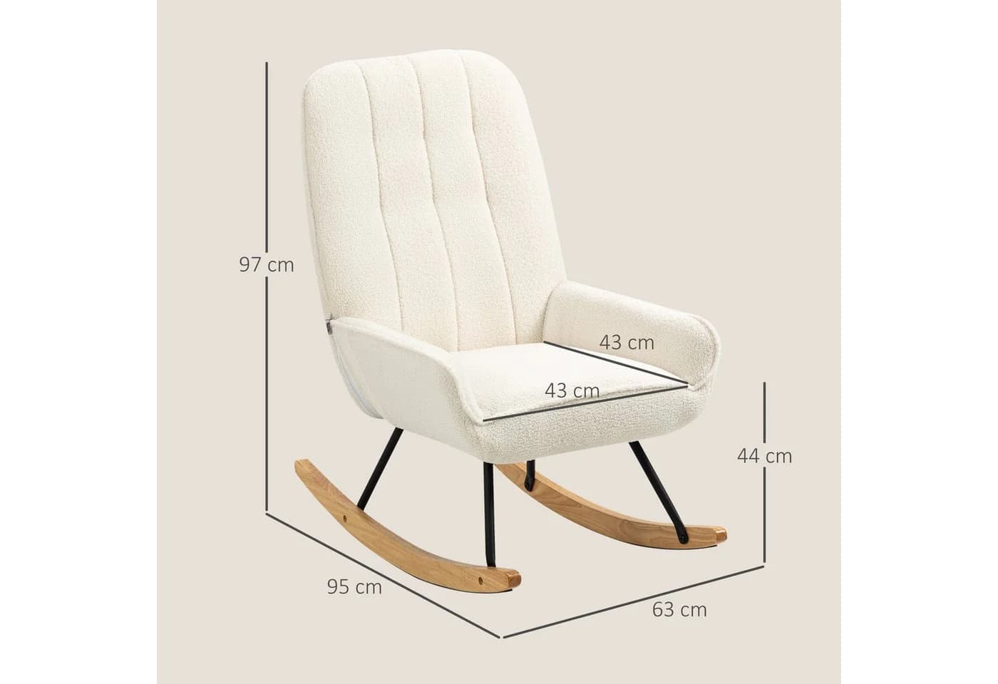 HOMCOM Schaukelstuhl Cremeweiß Sherpa-Vlies Relaxstuhl - Bild 3