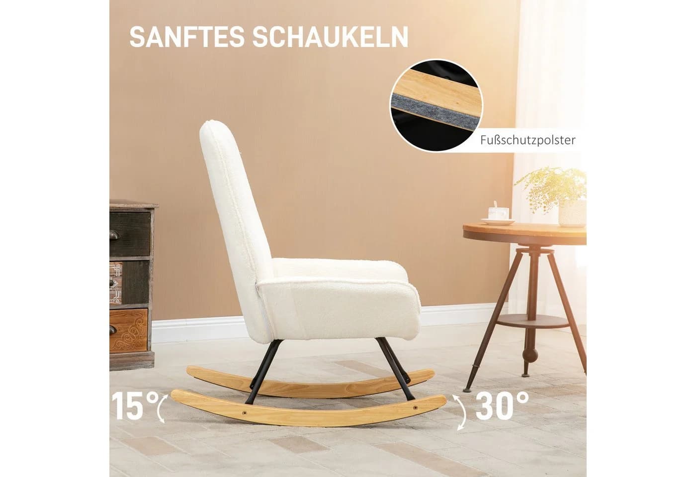 HOMCOM Schaukelstuhl Cremeweiß Sherpa-Vlies Relaxstuhl - Bild 4