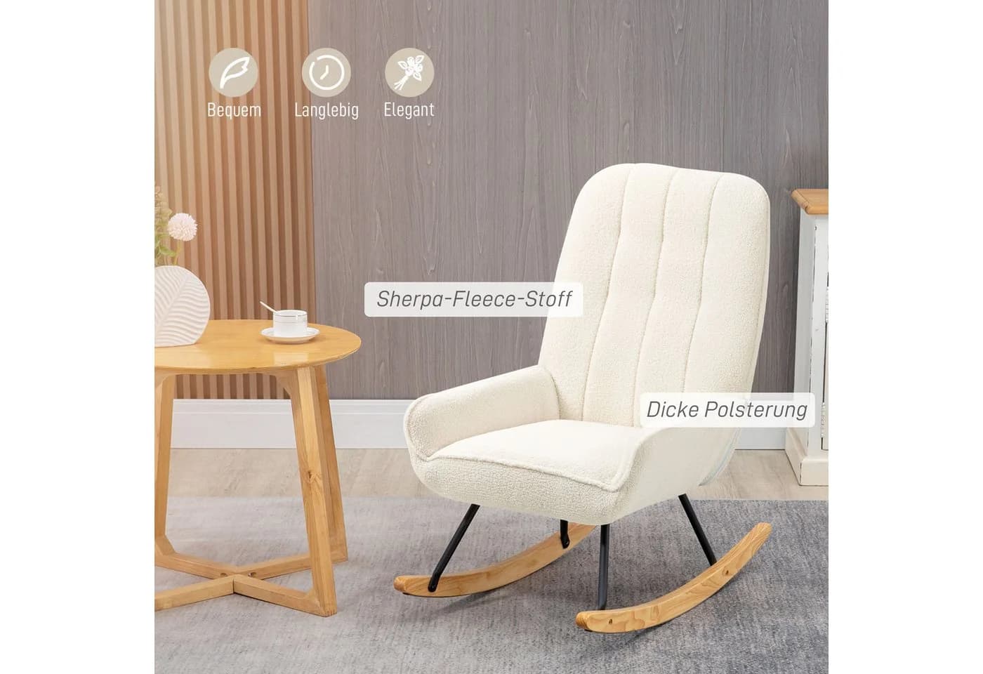 HOMCOM Schaukelstuhl Cremeweiß Sherpa-Vlies Relaxstuhl - Bild 5