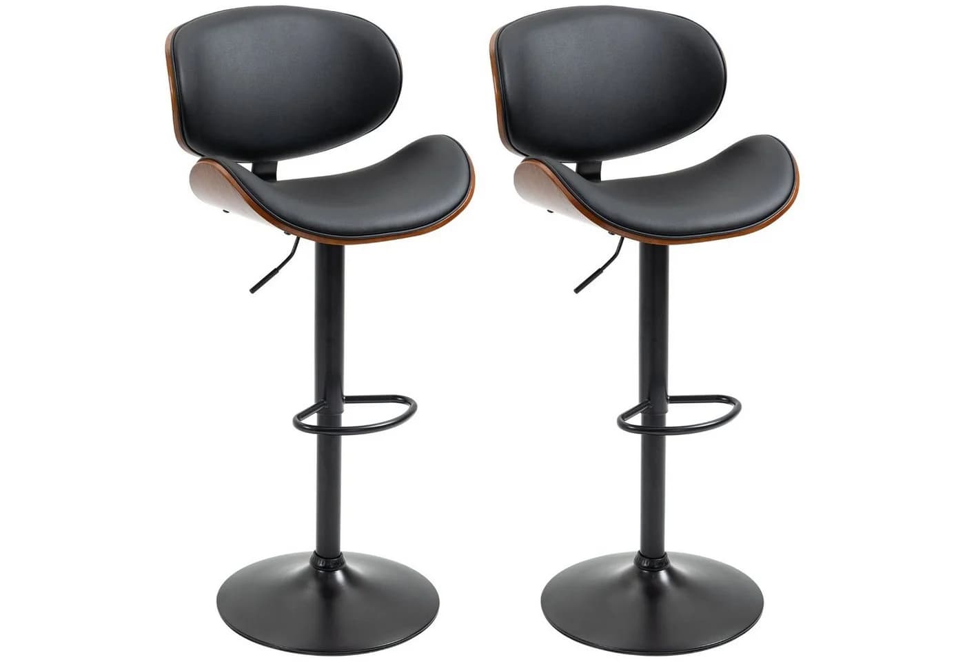 HOMCOM Barhocker Set 2 St. Höhenverstellbar Schwarz