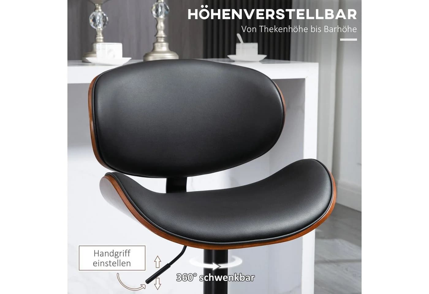 HOMCOM Barhocker Set 2 St. Höhenverstellbar Schwarz - Bild 5