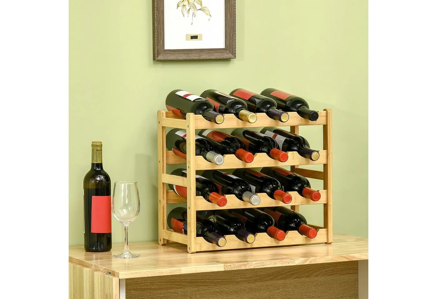 HOMCOM Weinregal Flaschenregal Weinhalter für 16 Flaschen Naturholz - Bild 2