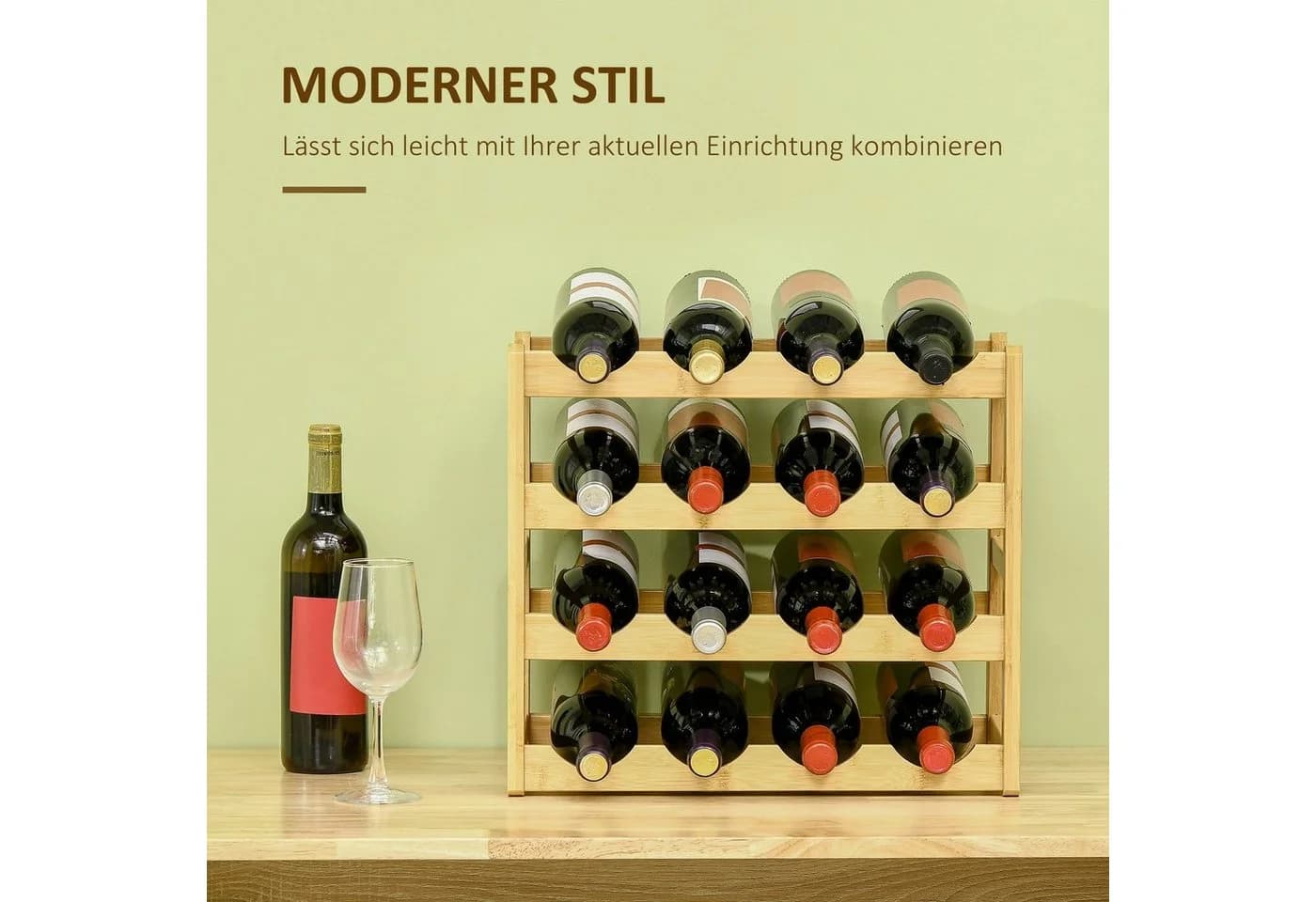 HOMCOM Weinregal Flaschenregal Weinhalter für 16 Flaschen Naturholz - Bild 4