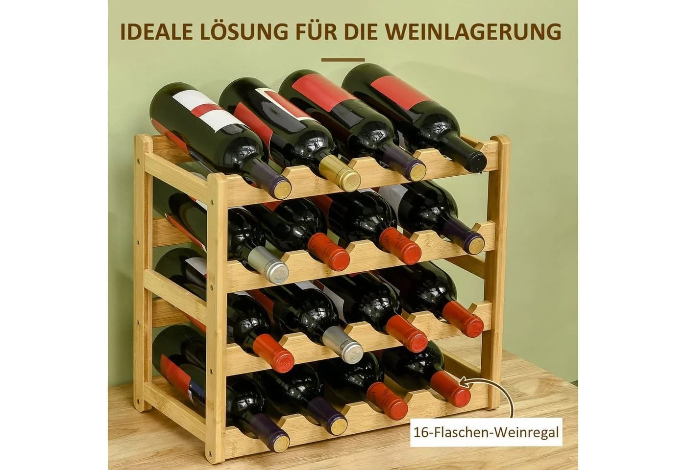 HOMCOM Weinregal Flaschenregal Weinhalter für 16 Flaschen Naturholz - Bild 5