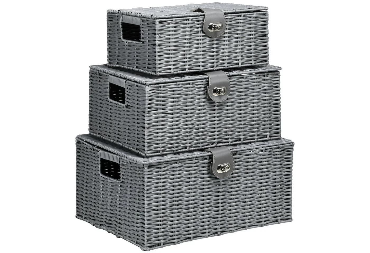 HOMCOM Aufbewahrungskorb 3er-Set Grau PP Metall mit Deckel
