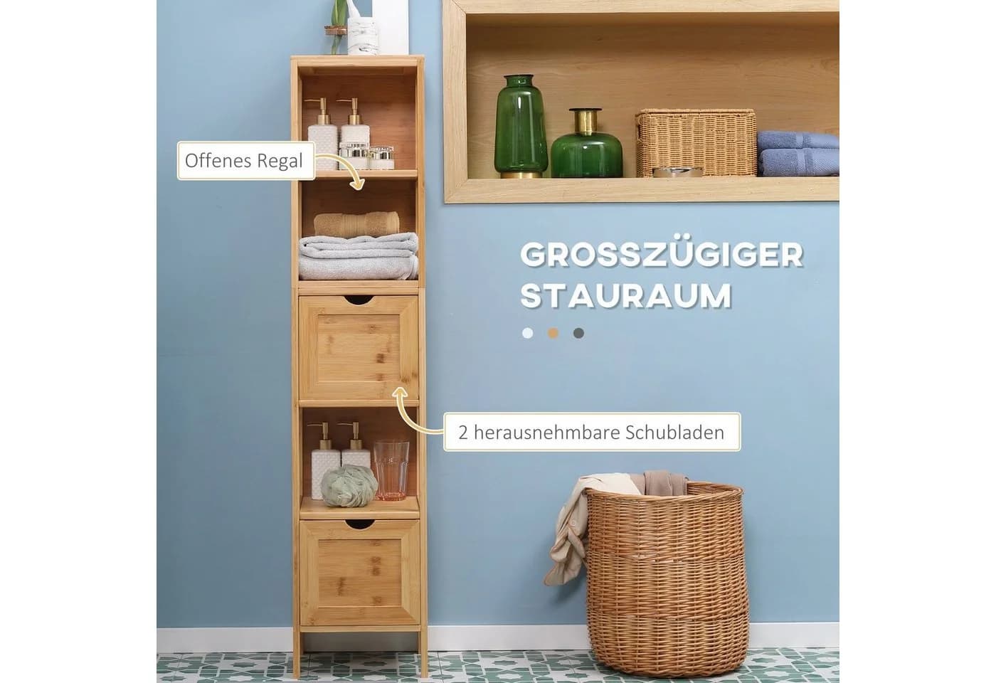 Kleankin Badkommode Aufbewahrungsschrank mit Kippschutz aus Bambus - Bild 4