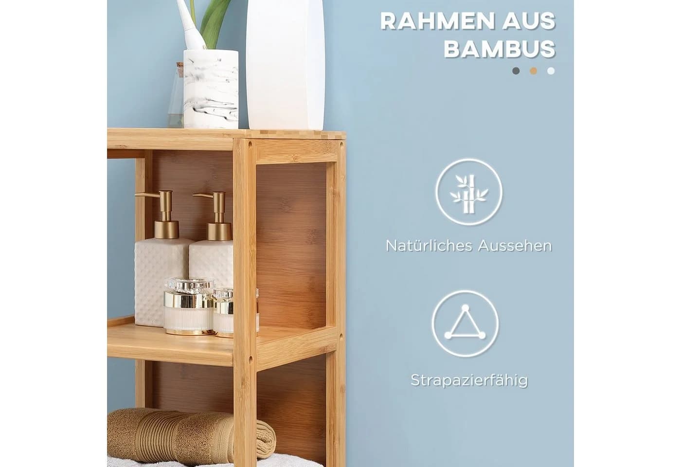 Kleankin Badkommode Aufbewahrungsschrank mit Kippschutz aus Bambus - Bild 5