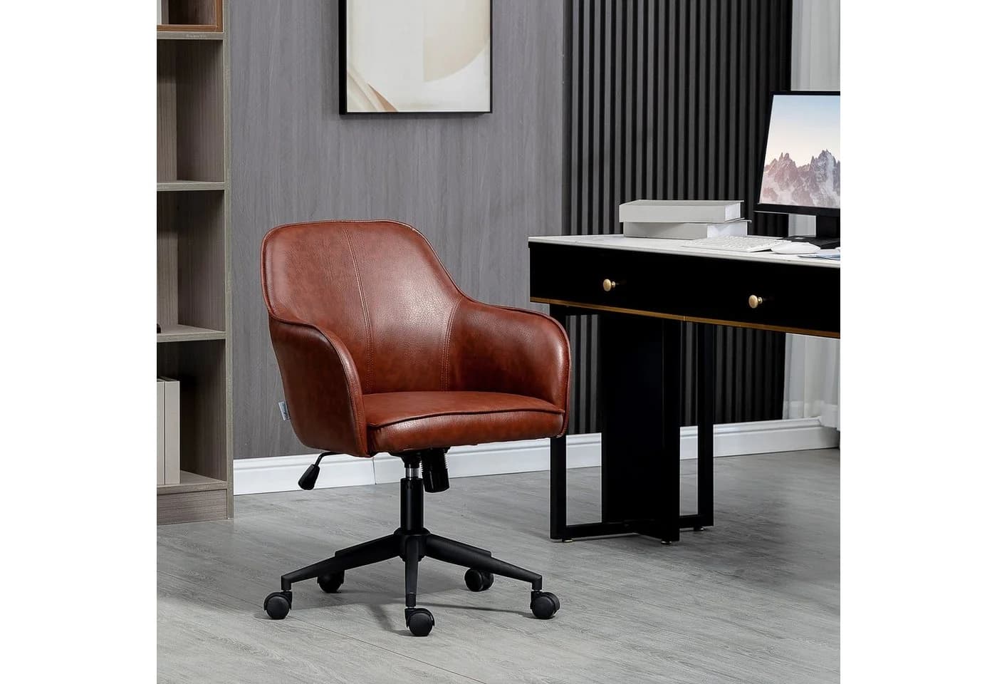 Vinsetto Bürostuhl Braun Kunstlederoptik Höhenverstellbar Kippfunktion - Bild 2