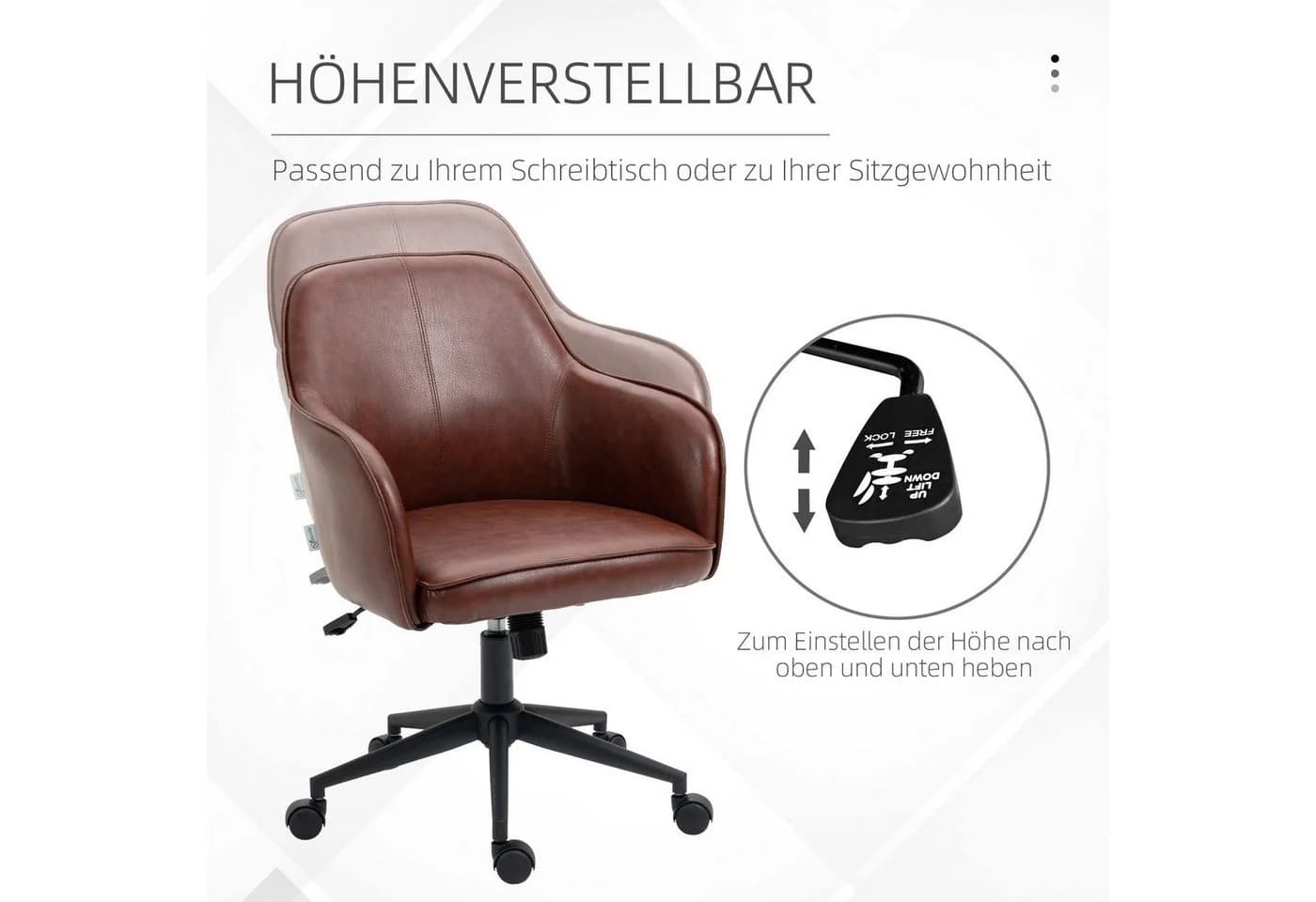 Vinsetto Bürostuhl Braun Kunstlederoptik Höhenverstellbar Kippfunktion - Bild 4