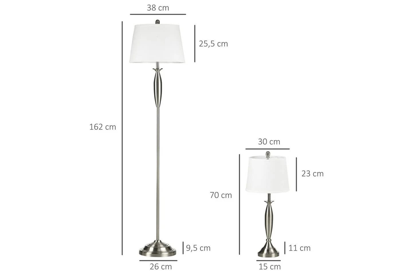 HOMCOM 3-teiliges Stehlampen-Set Silber/Weiß Modern - Bild 3