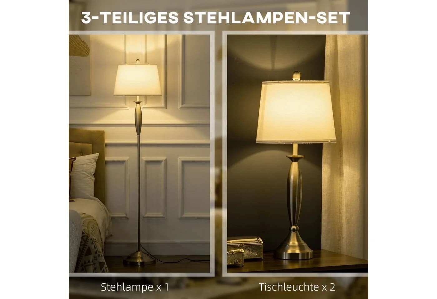HOMCOM 3-teiliges Stehlampen-Set Silber/Weiß Modern - Bild 4