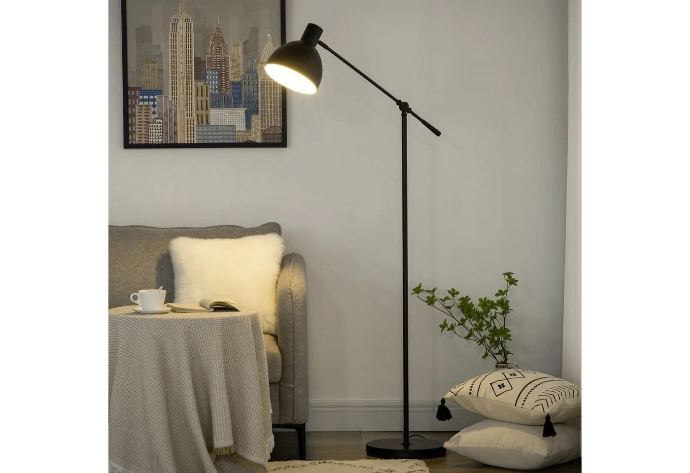 HOMCOM Stehlampe Schwarz Höhenverstellbar Industrie-Look