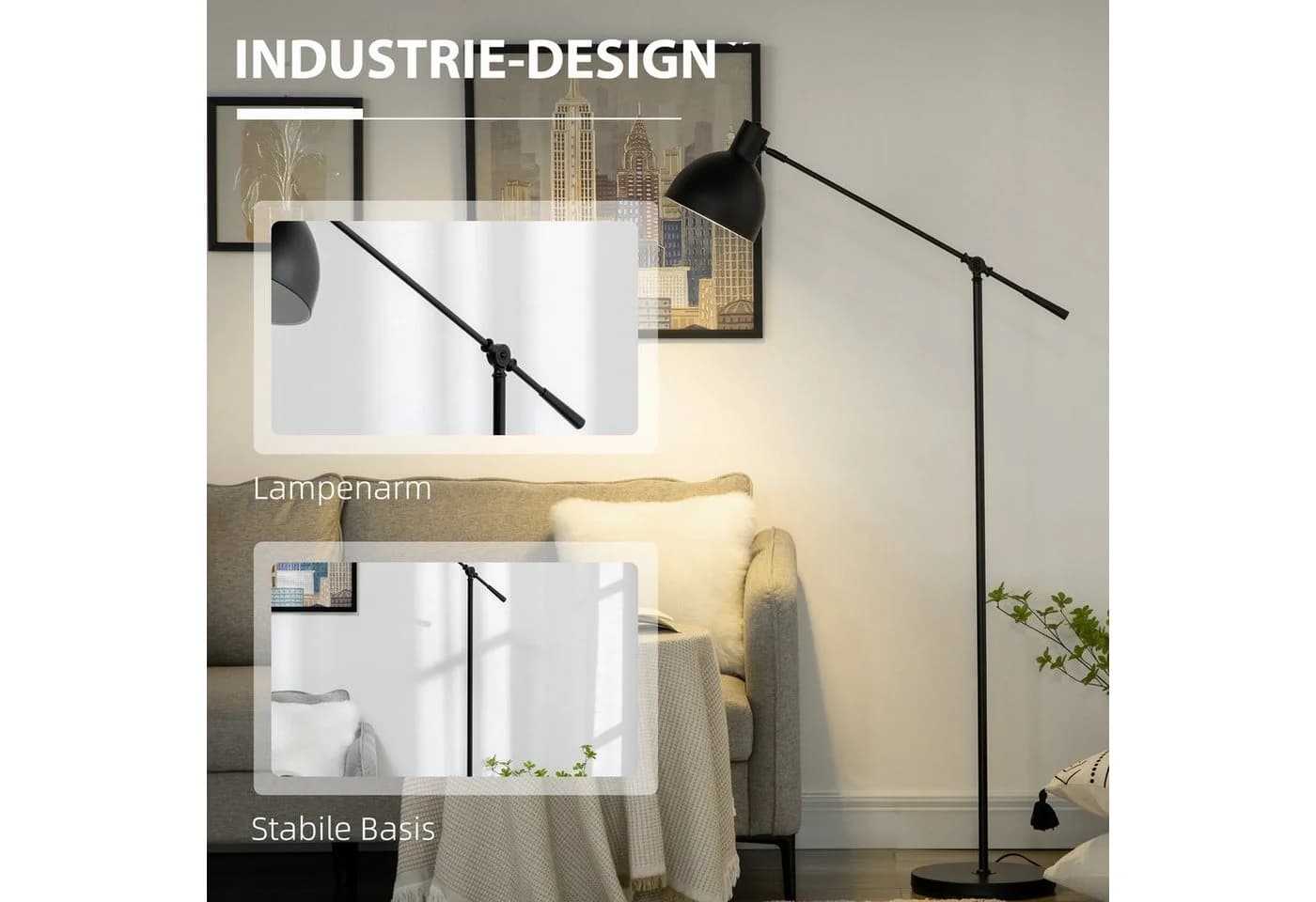 HOMCOM Stehlampe Schwarz Höhenverstellbar Industrie-Look - Bild 5