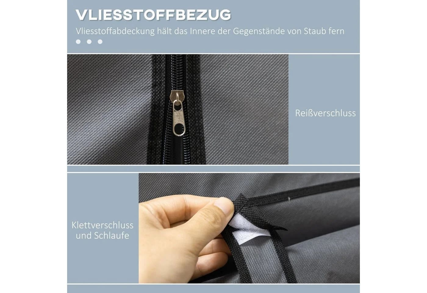 HOMCOM Faltbarer Kleiderschrank Dunkelgrau mit Schubladen und Hängestangen - Bild 5