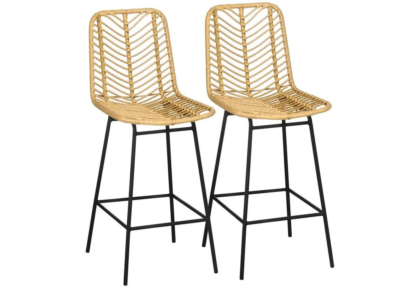 HOMCOM Barhocker Rattan 2er Set Gelb Schwarz Boho-Stil - Bild 2