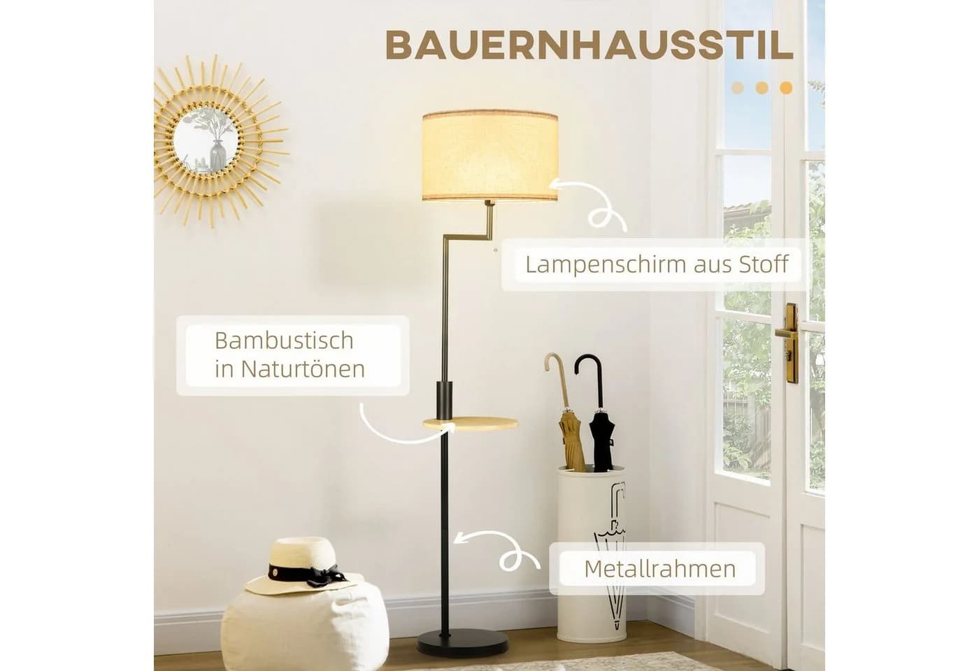 HOMCOM Stehlampe mit USB-Anschluss und Regal Weiß/Schwarz - Bild 4