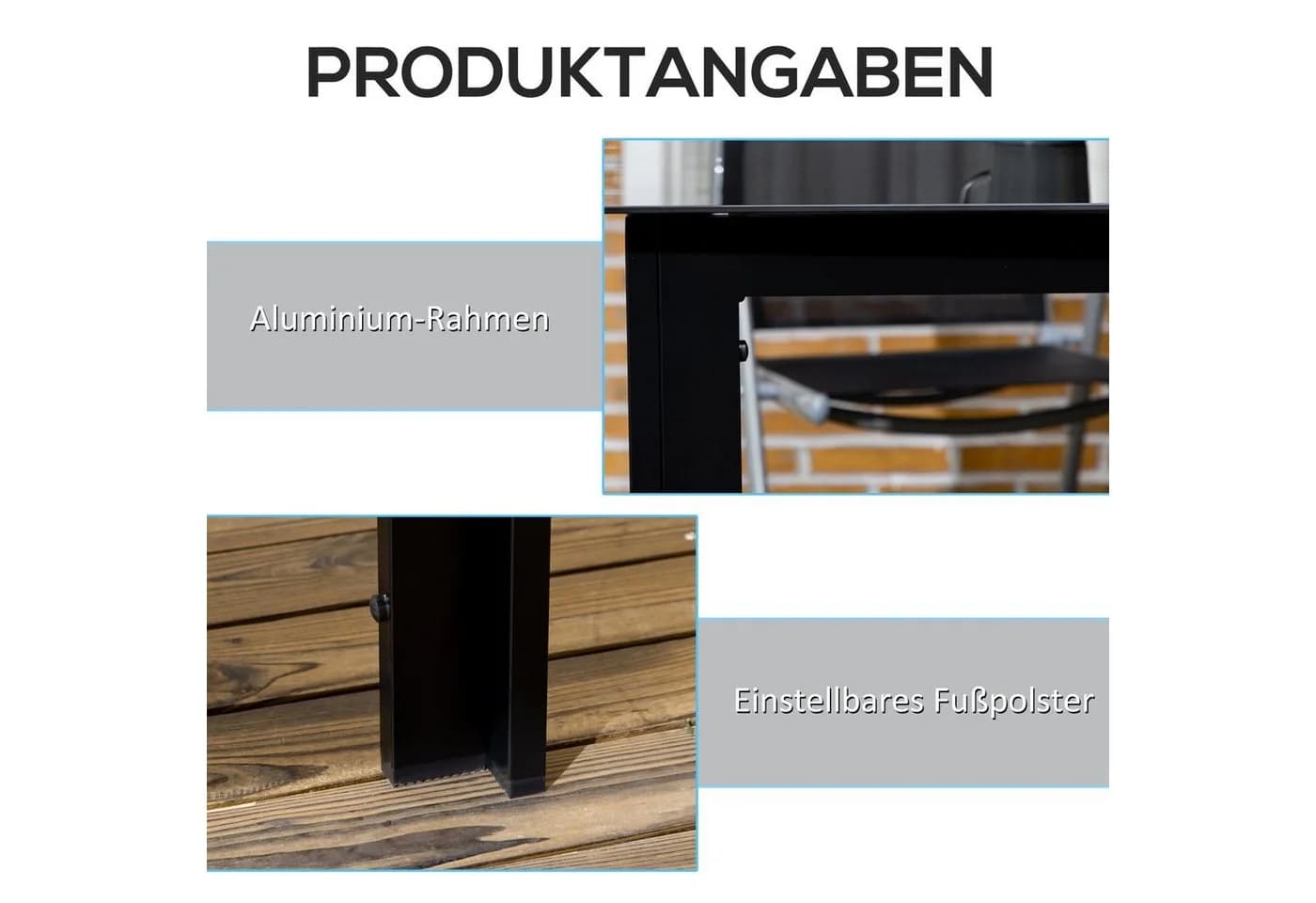 Outsunny Gartentisch Schwarz Aluminium Glas 6 Plätze - Bild 5