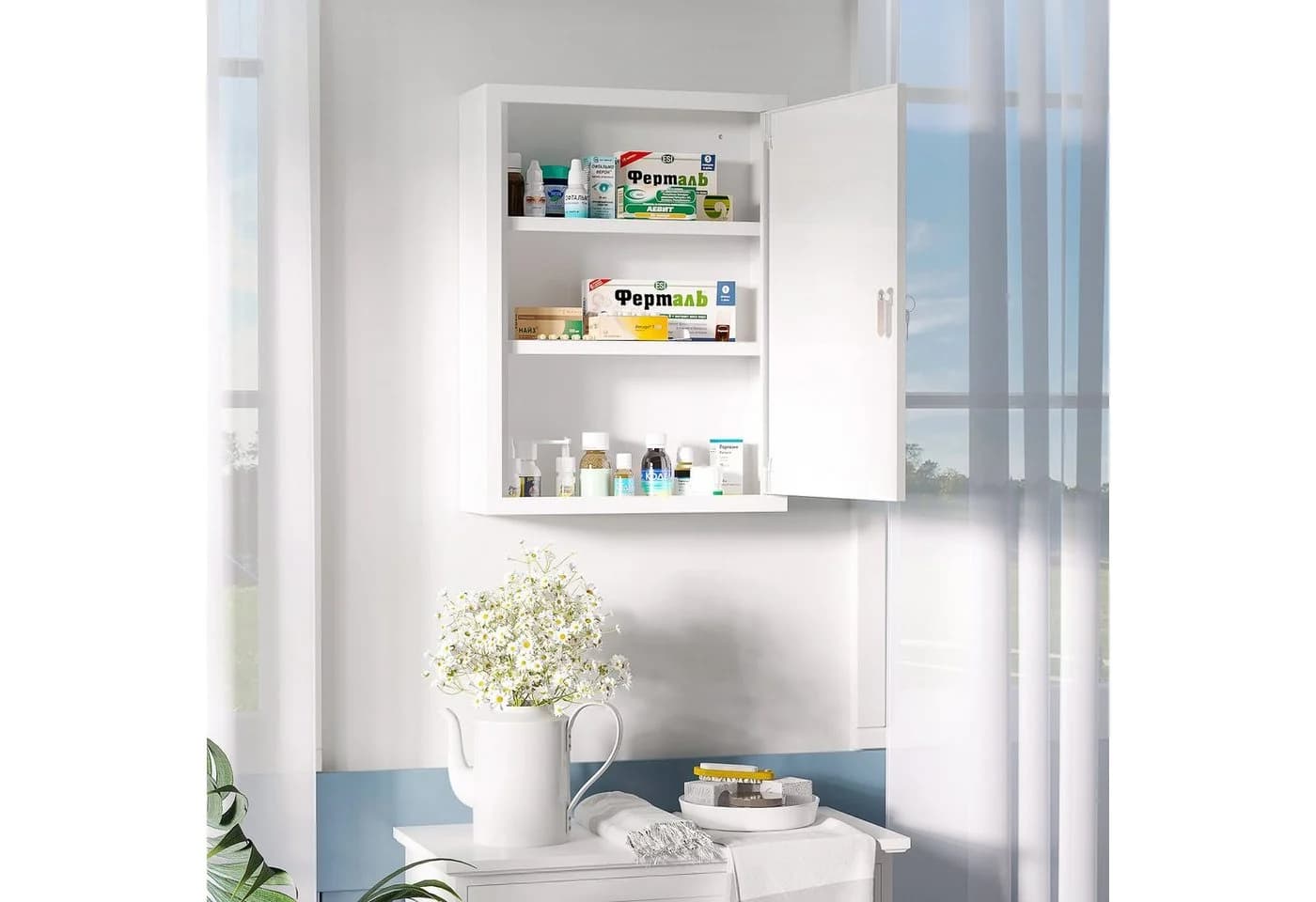 Kleankin Medizinschrank Weiß mit 3 Fächern und Schloss - Bild 2