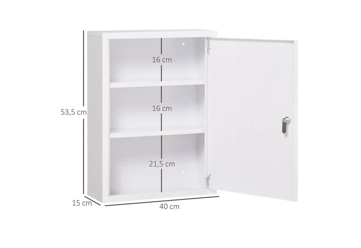 Kleankin Medizinschrank Weiß mit 3 Fächern und Schloss - Bild 3