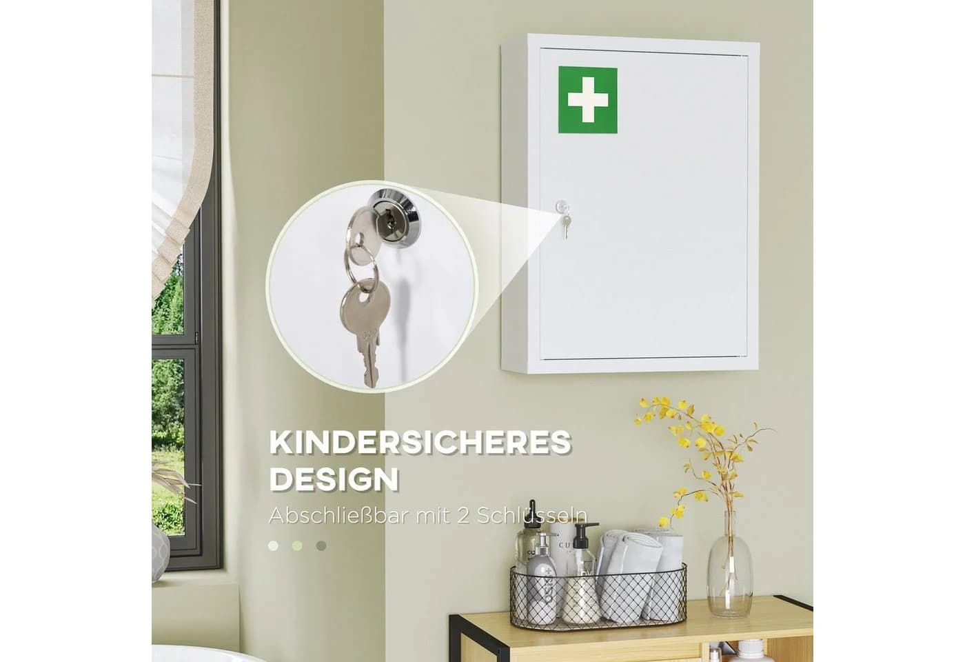 Kleankin Medizinschrank Weiß mit 3 Fächern und Schloss - Bild 4