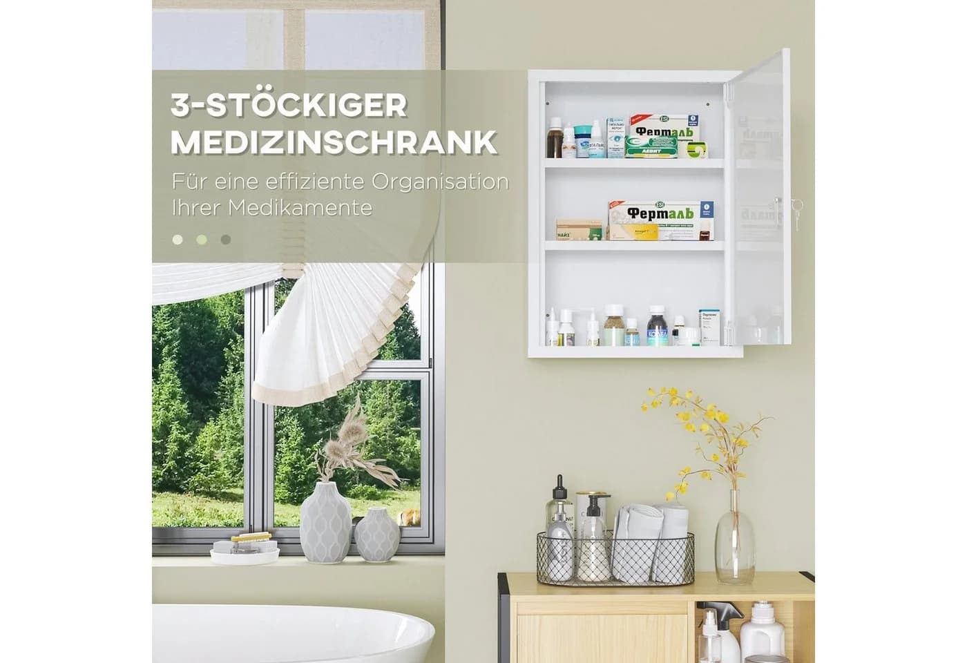 Kleankin Medizinschrank Weiß mit 3 Fächern und Schloss - Bild 5