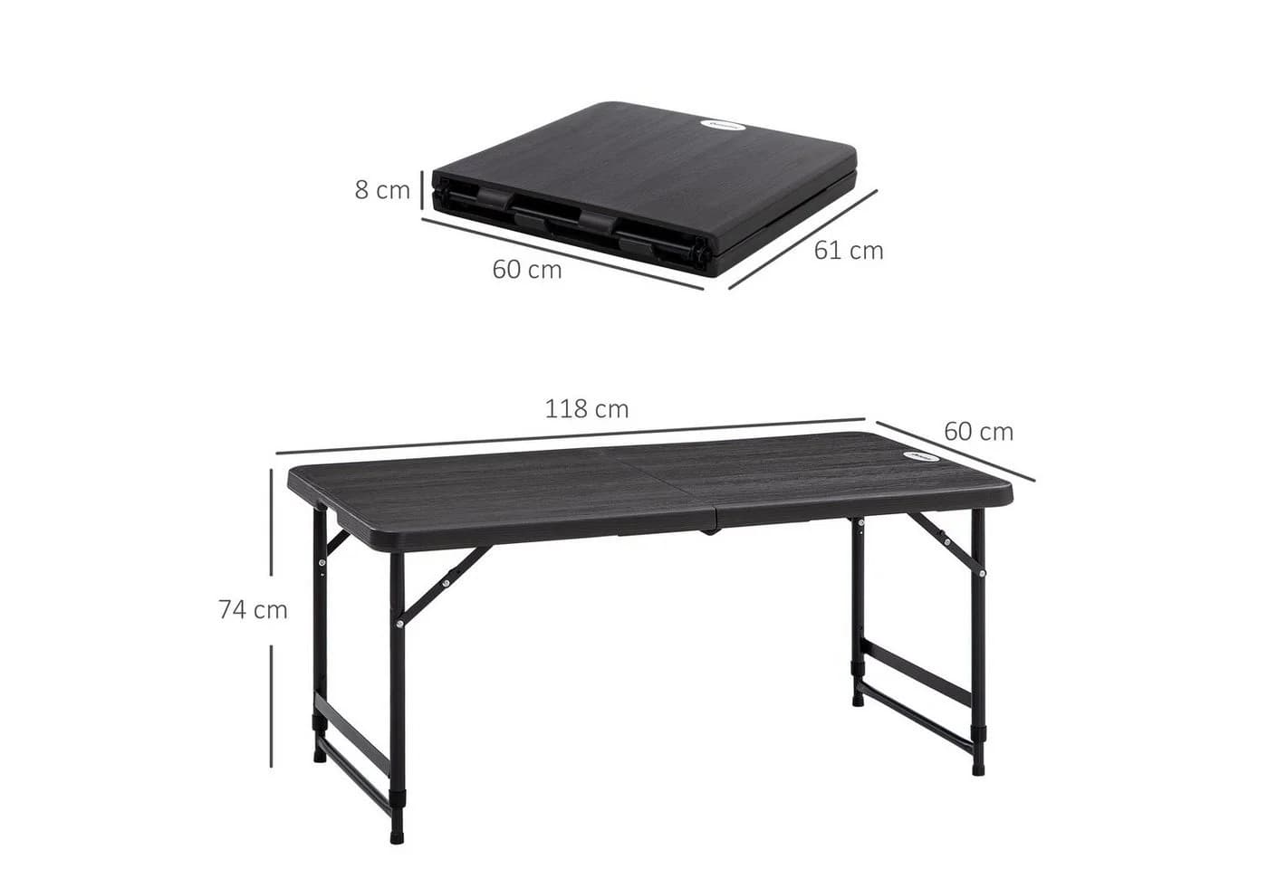 Outsunny Gartentisch Campingtisch Buffettisch Stahlgestell HDPE 118x60x74 cm Dunkelgrau - Bild 3