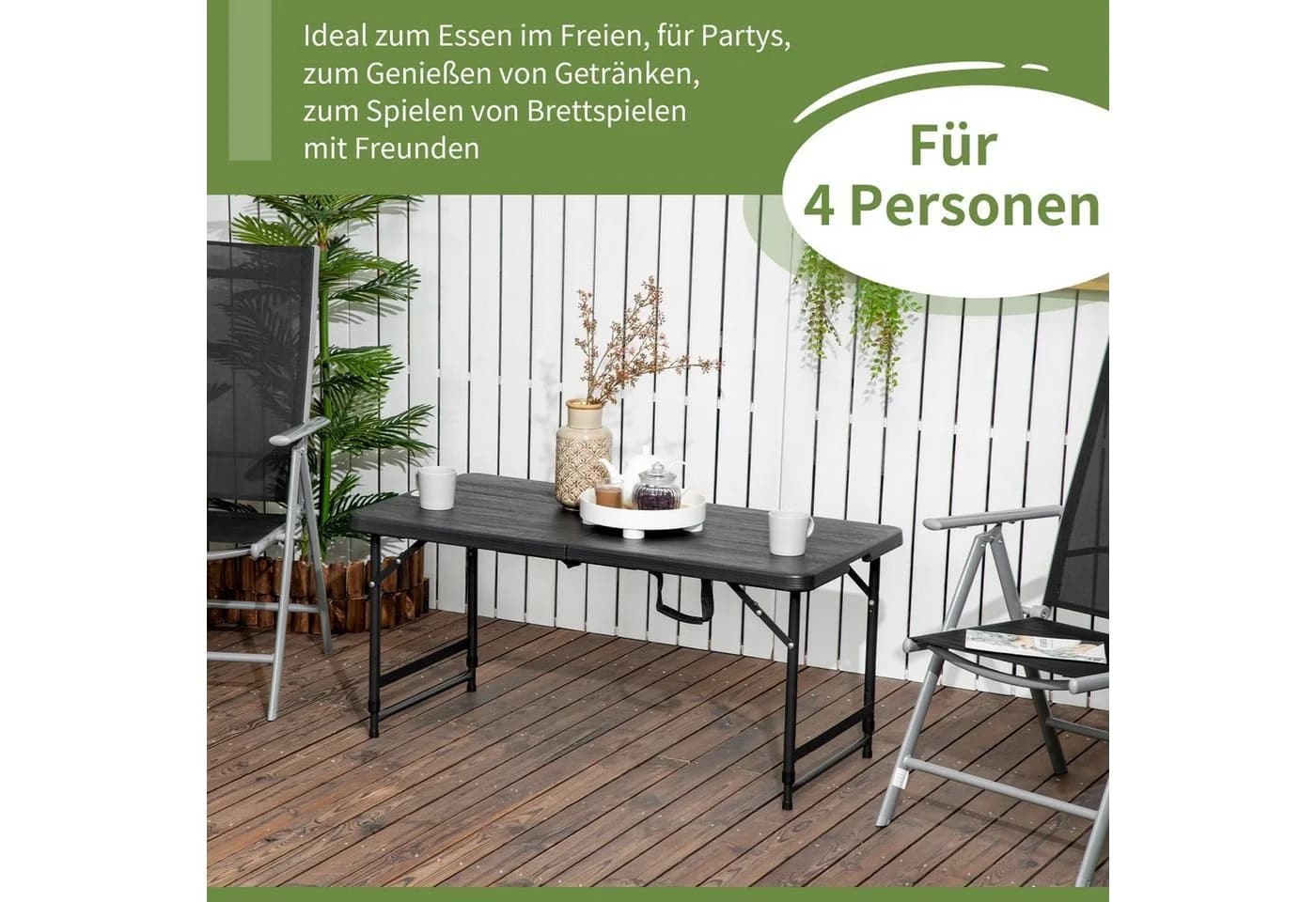Outsunny Gartentisch Campingtisch Buffettisch Stahlgestell HDPE 118x60x74 cm Dunkelgrau - Bild 4