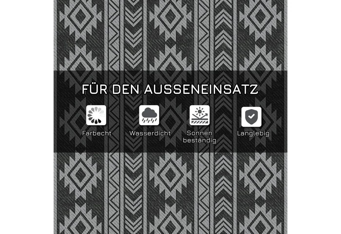 Outsunny Outdoorteppich wasserdichter Kunststoffteppich, für Terrasse, Balkon, Camping, Rechteck, Schwarz+Grau - Bild 5