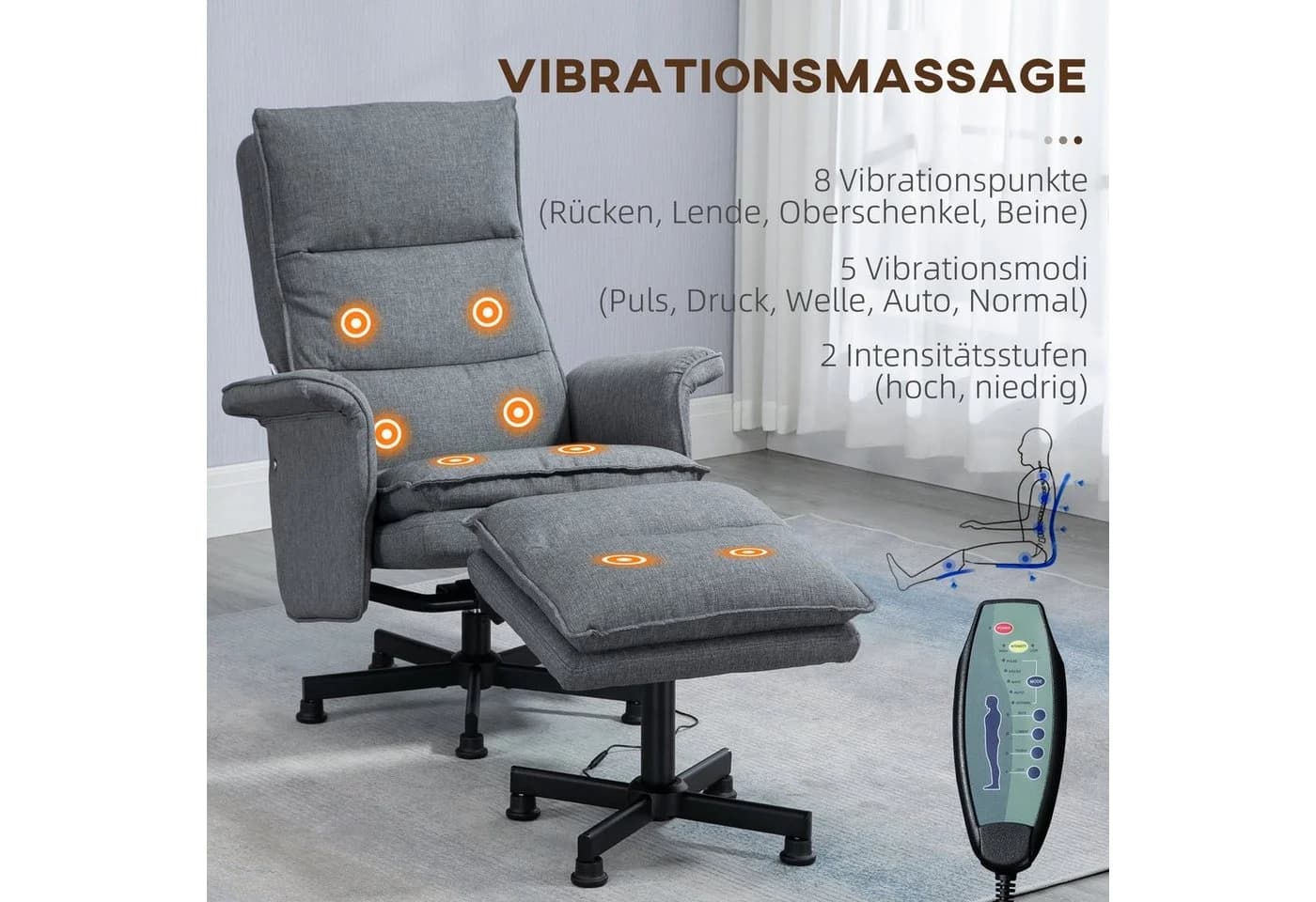 HOMCOM Massagesessel Massageliege mit Fußhocker Grau - Bild 4
