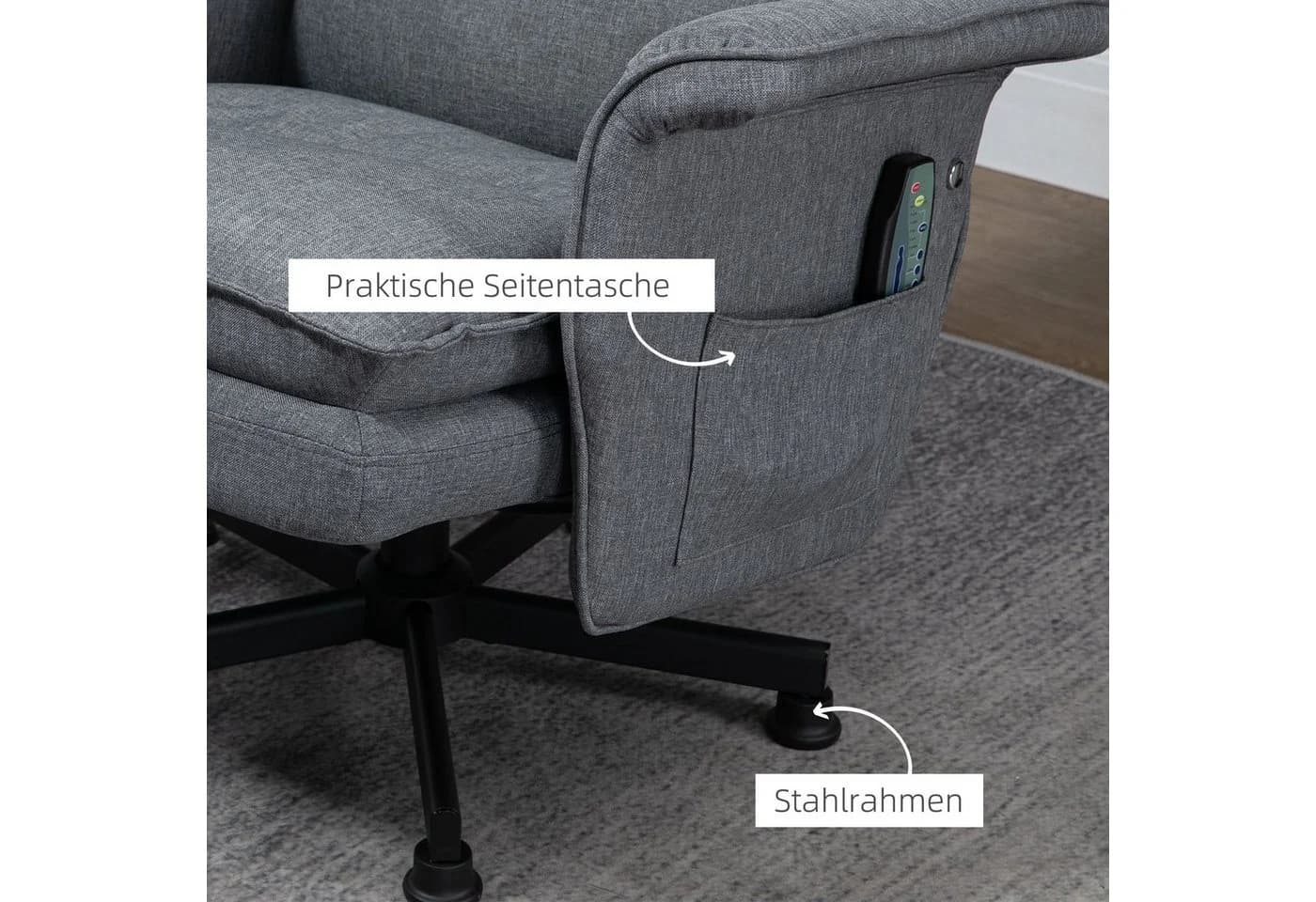 HOMCOM Massagesessel Massageliege mit Fußhocker Grau - Bild 5