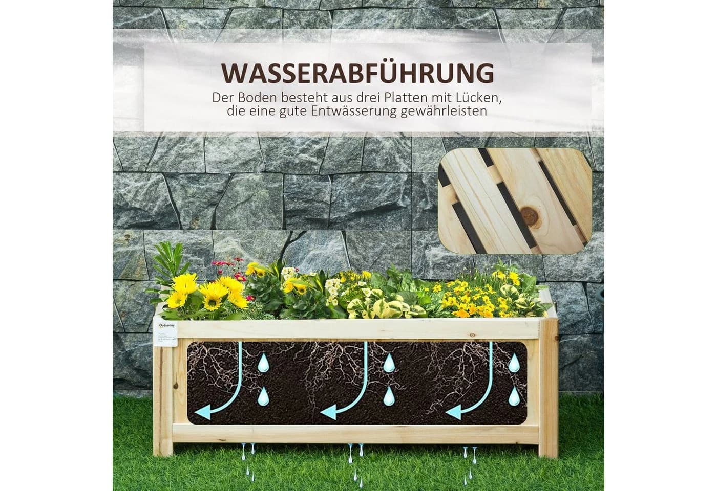 Outsunny Hochbeet Klappbar Massivholz Naturholz - Bild 5