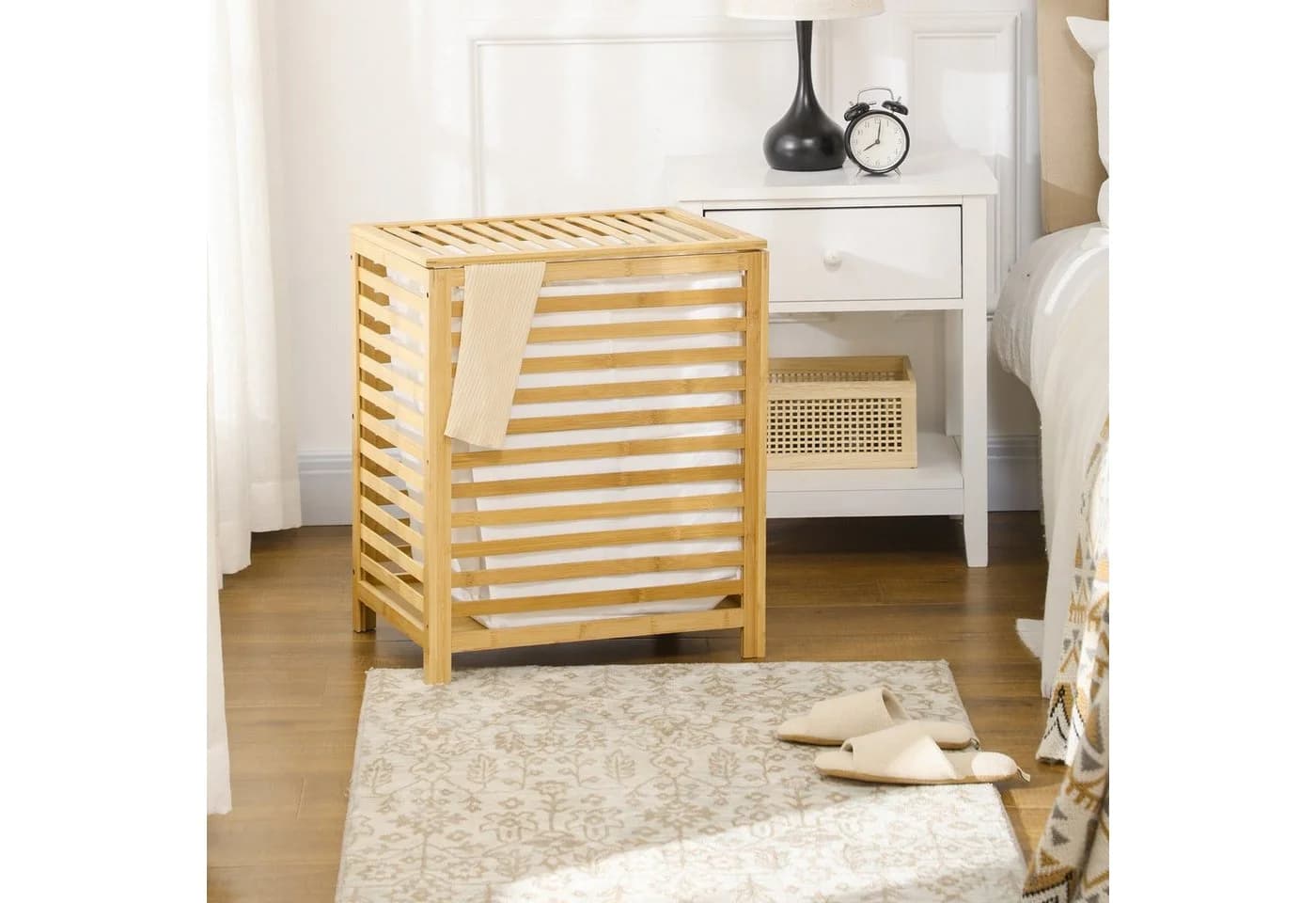 HOMCOM Wäschekorb 55L mit Deckel und Innenbeutel Bambus Natur - Bild 2