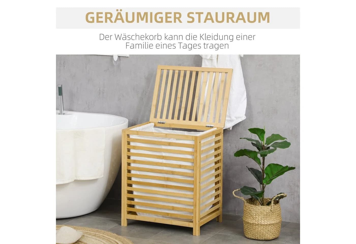 HOMCOM Wäschekorb 55L mit Deckel und Innenbeutel Bambus Natur - Bild 4