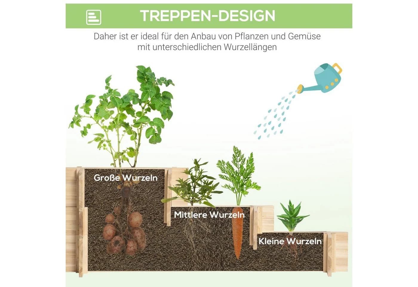 Outsunny Hochbeet 3-stufig Naturholz mit Stoffauskleidung - Bild 5