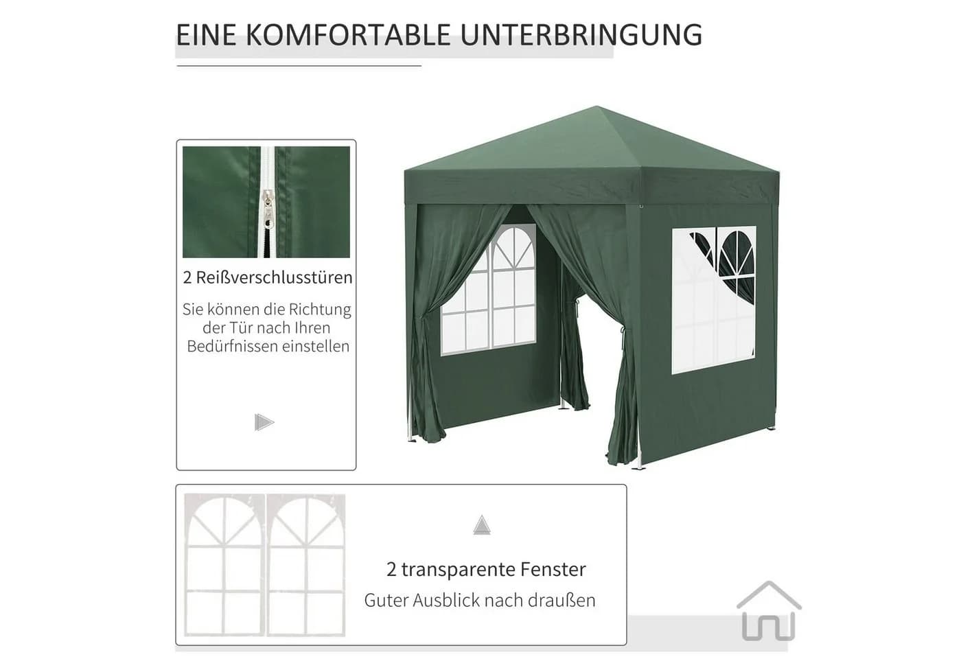 Outsunny Faltpavillon 2x2m UV-Schutz Dunkelgrün - Bild 5